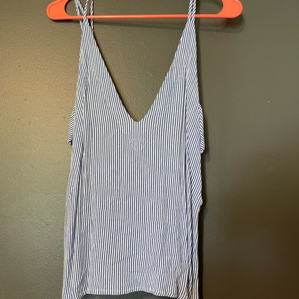 Blue and white striped tank